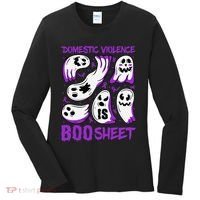 Domestic Violence Is Boo Sheet Ghost Purple Ribbon Halloween Women's Long Sleeve Shirt thumb 0
