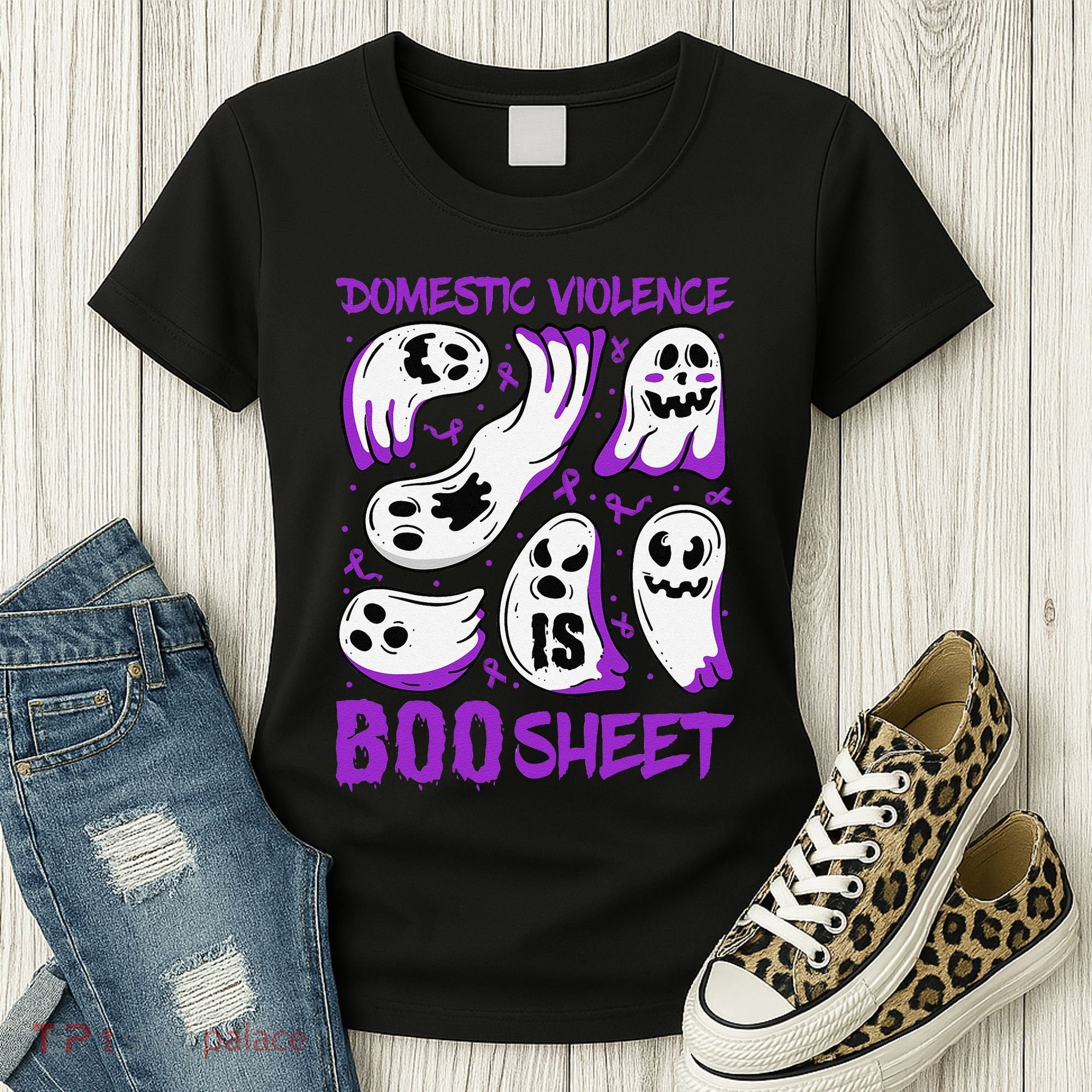 Domestic Violence Is Boo Sheet Ghost Purple Ribbon Halloween Women's T-Shirt