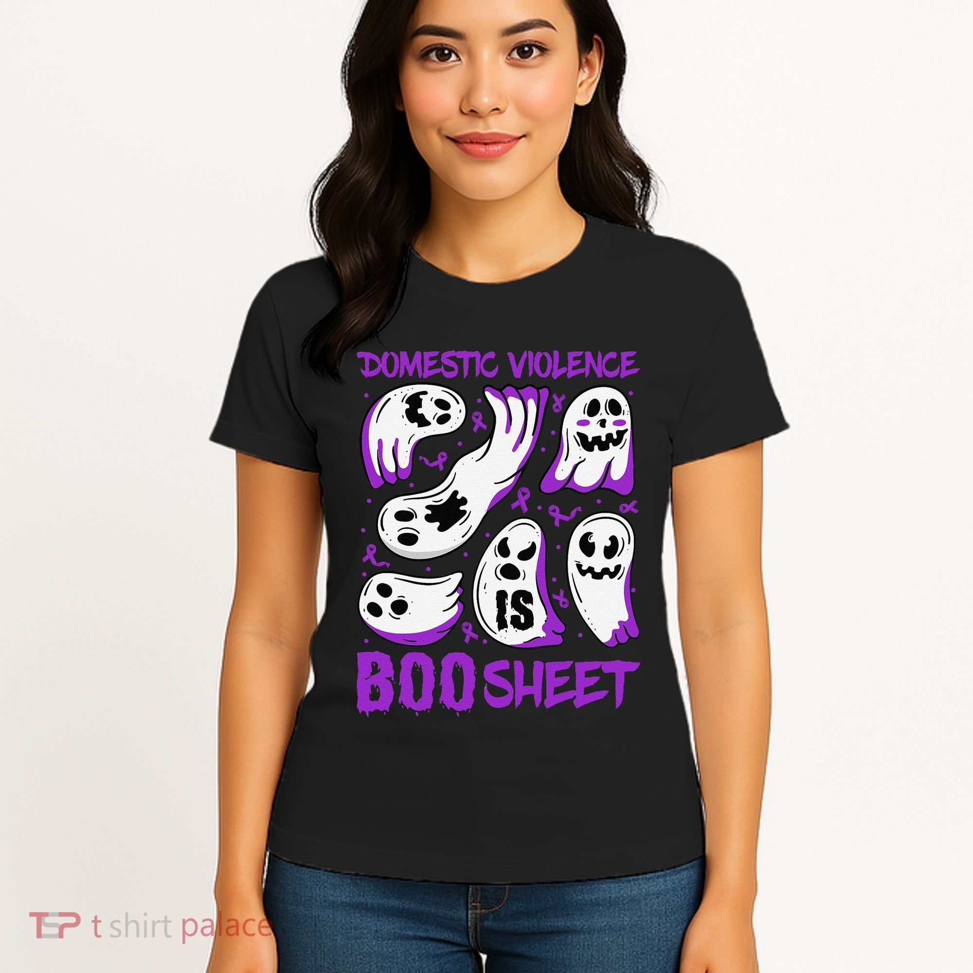 Domestic Violence Is Boo Sheet Ghost Purple Ribbon Halloween Women's T-Shirt