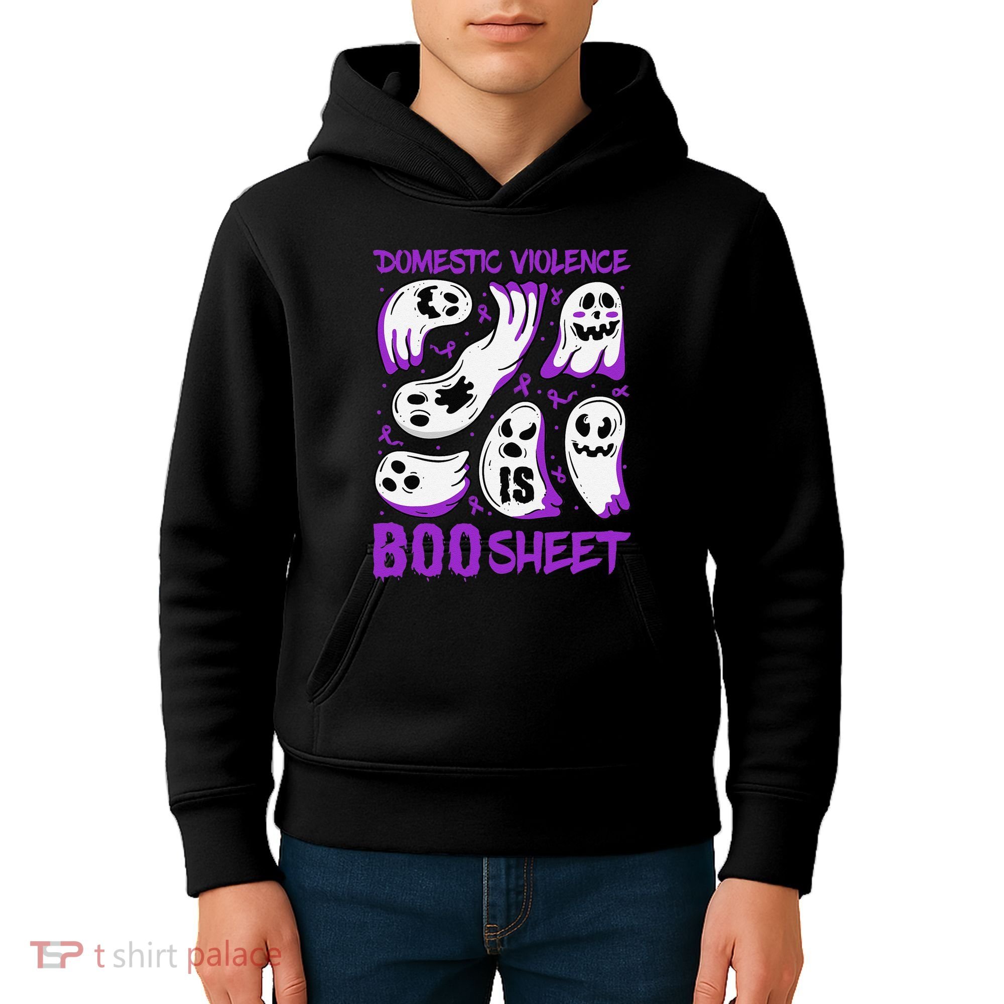 Domestic Violence Is Boo Sheet Ghost Purple Ribbon Halloween Kids Hoodie