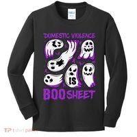 Domestic Violence Is Boo Sheet Ghost Purple Ribbon Halloween Kids Long Sleeve Shirt thumb 0