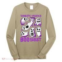 Domestic Violence Is Boo Sheet Ghost Purple Ribbon Halloween Long Sleeve Shirt thumb 0
