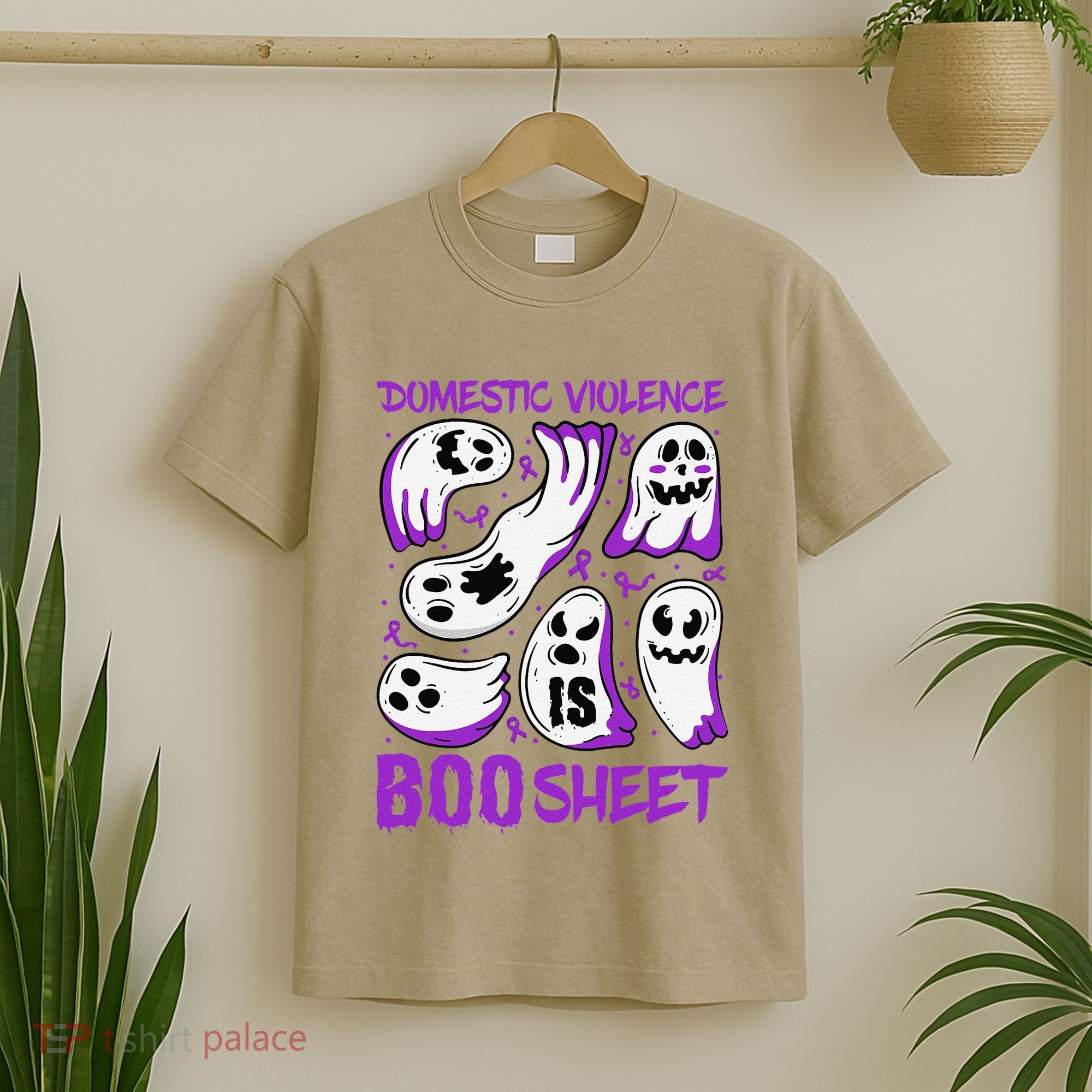 Domestic Violence Is Boo Sheet Ghost Purple Ribbon Halloween T-Shirt