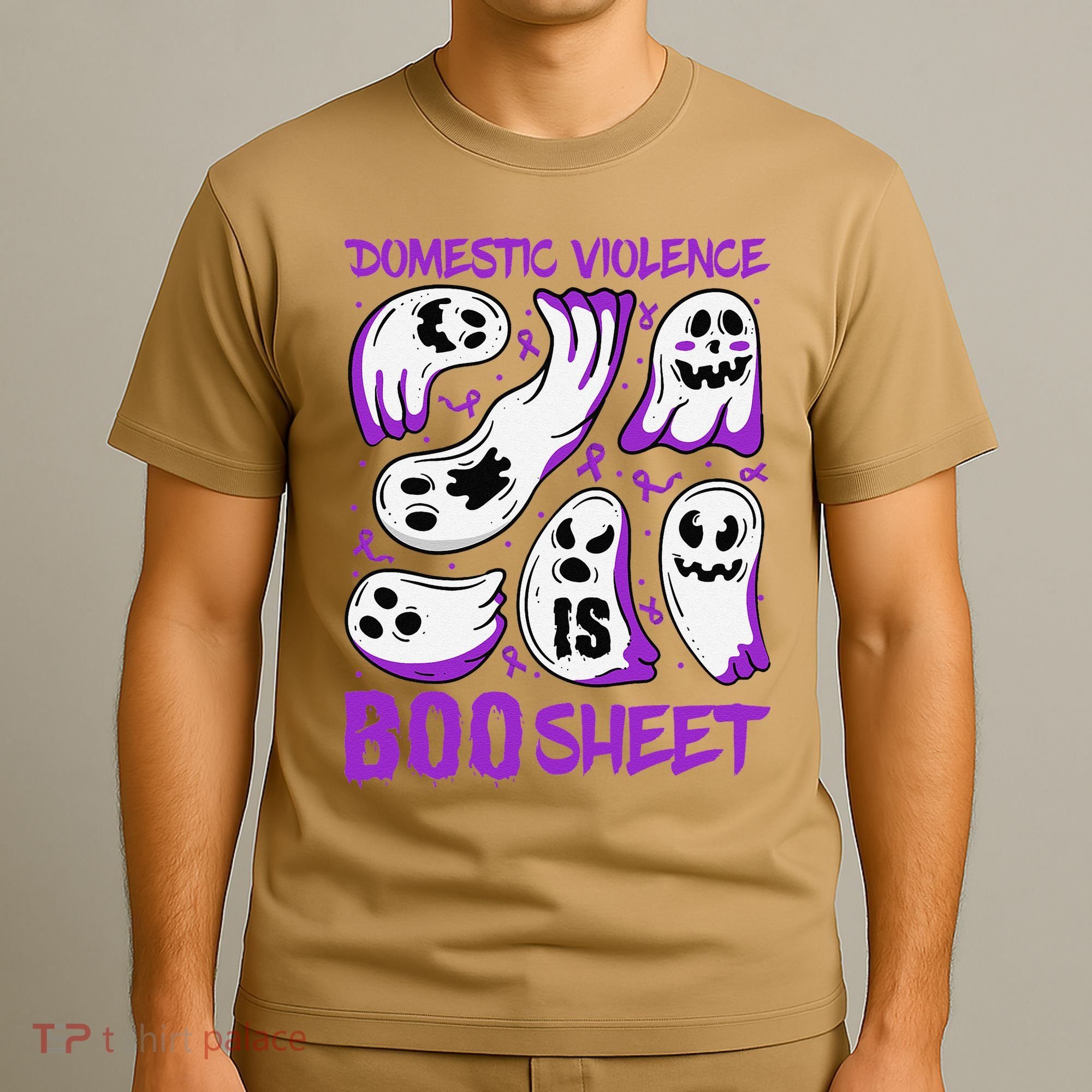 Domestic Violence Is Boo Sheet Ghost Purple Ribbon Halloween T-Shirt
