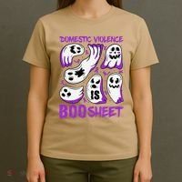 Domestic Violence Is Boo Sheet Ghost Purple Ribbon Halloween T-Shirt thumb 4