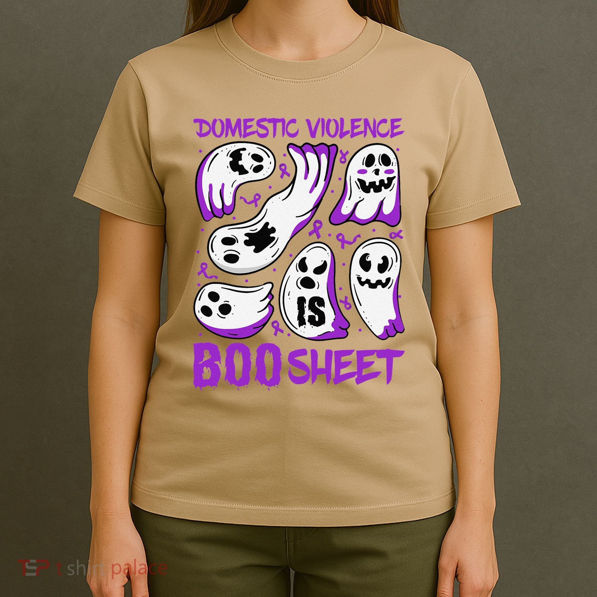 Domestic Violence Is Boo Sheet Ghost Purple Ribbon Halloween T-Shirt