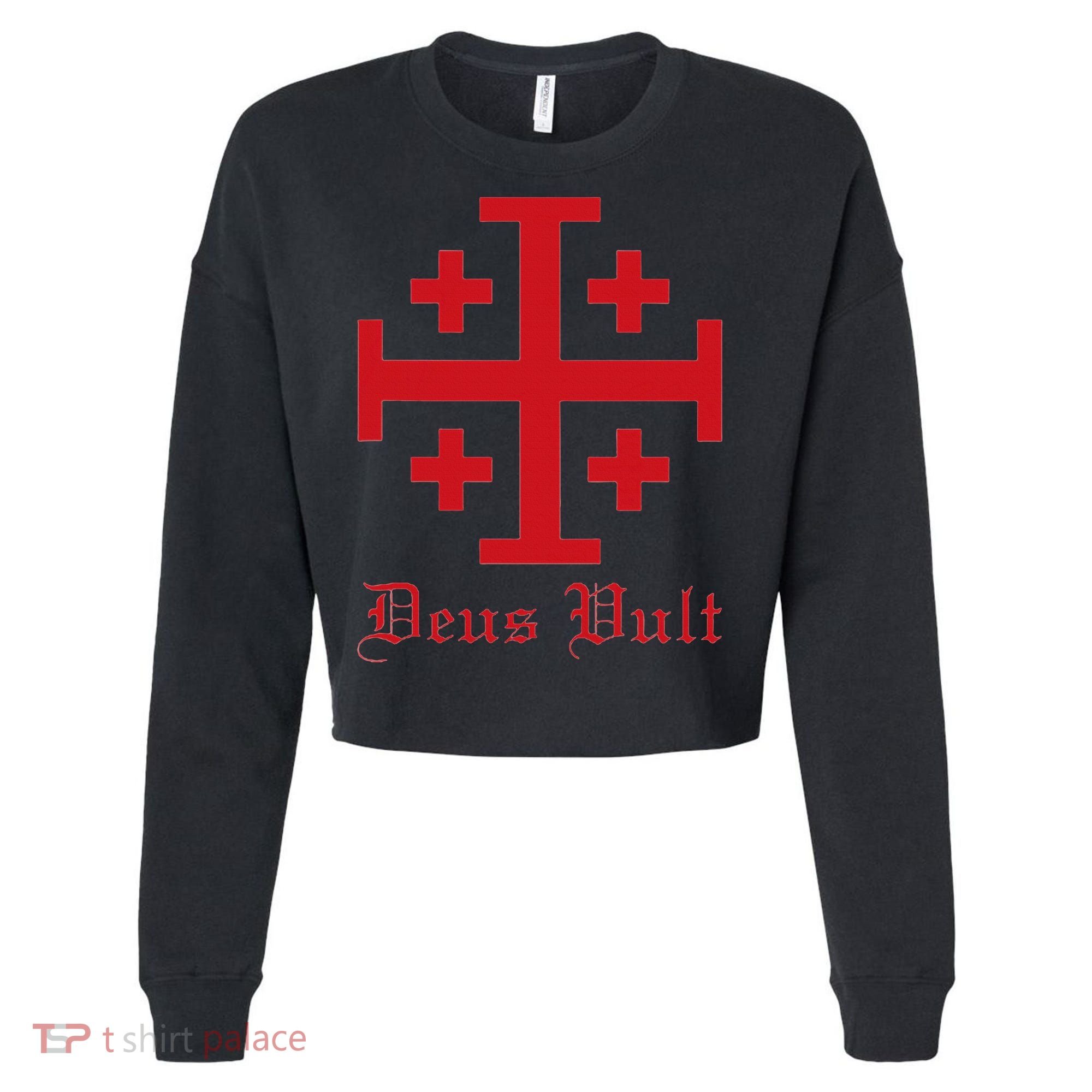 Deus Vult Jerusalem Cross Order Of The Holy Sepulchre Knight Cropped Pullover Crew