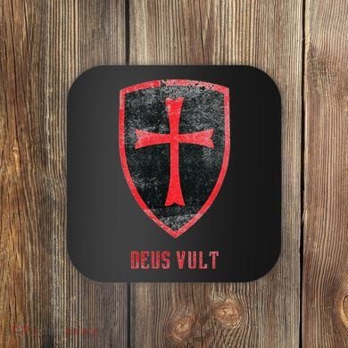 Deus Vult Knight Templar Cross Templar Vintage Medieval Coaster