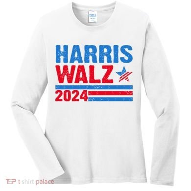 Distressed Vote Kamala Harris Tim Walz 2024 Election Women's Long Sleeve Shirt