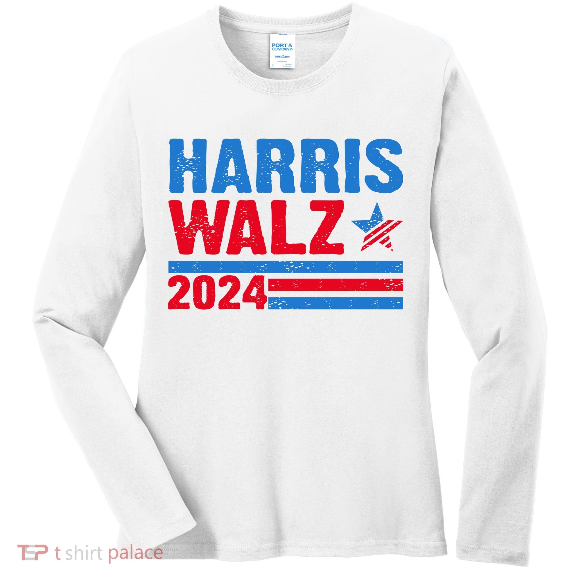 Distressed Vote Kamala Harris Tim Walz 2024 Election Women's Long Sleeve Shirt