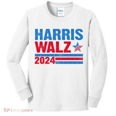 Distressed Vote Kamala Harris Tim Walz 2024 Election Kids Long Sleeve Shirt