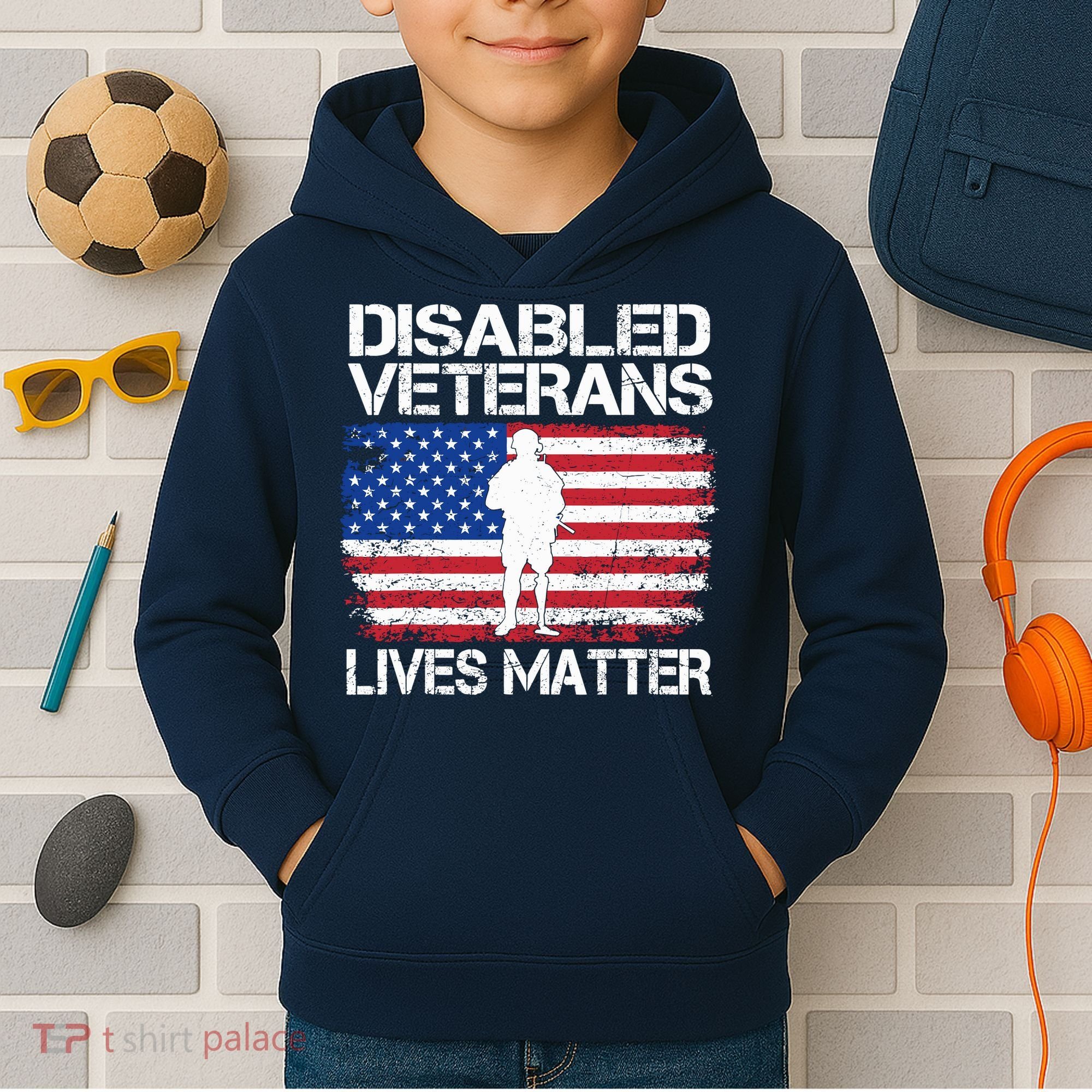 Disabled Veteran Lives Matter Flag American Us Vet Military Kids Hoodie