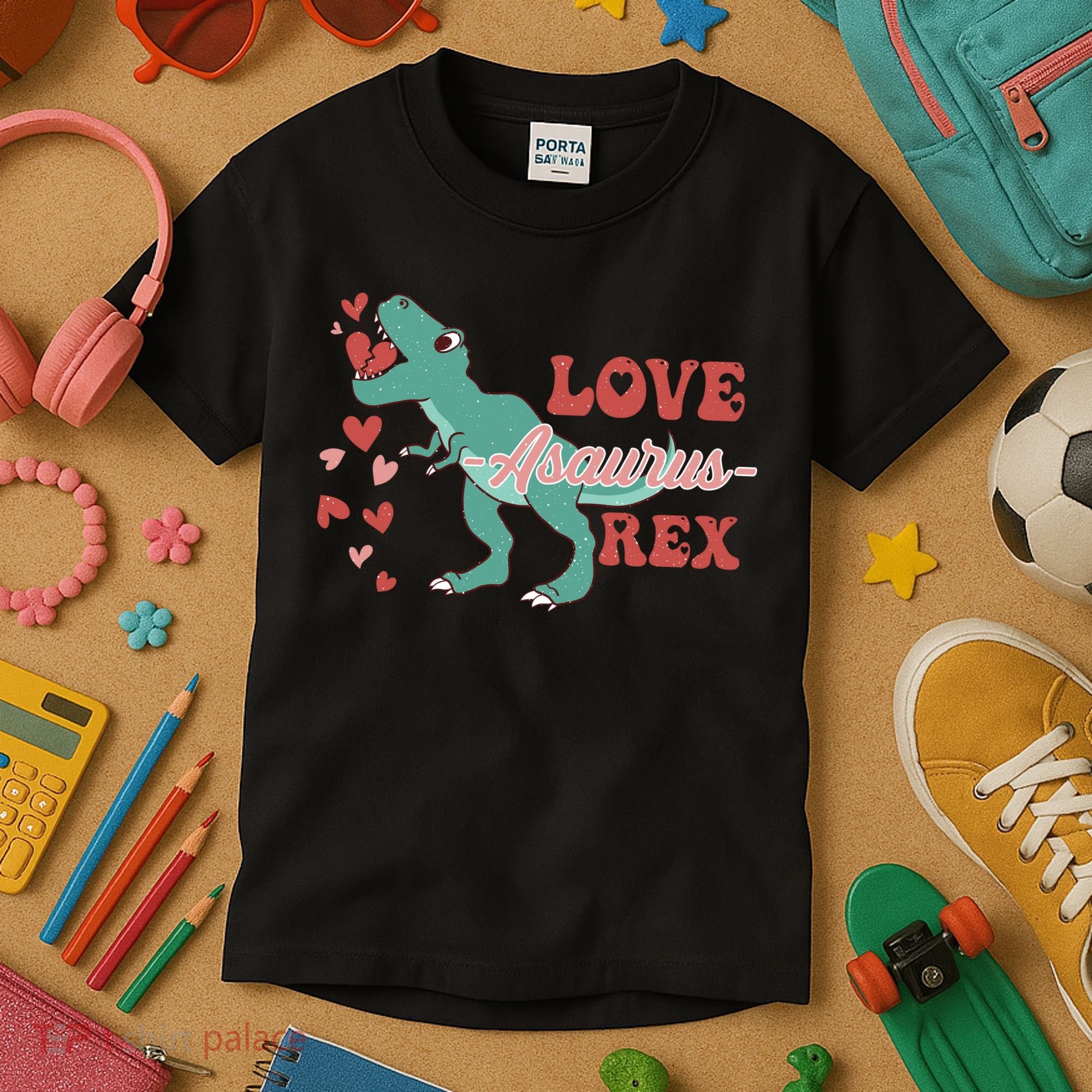 Dinosaur Valentine Love Asaurus Rex Gift For boy Valentine Day Kids T-Shirt
