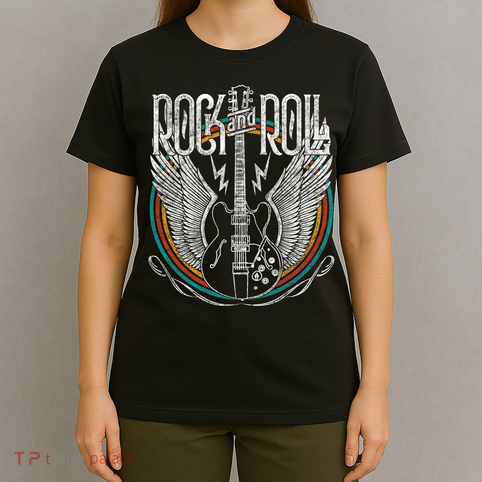 Distressed Vintage Retro 80s Rock & Roll Music Guitar Wings T-Shirt