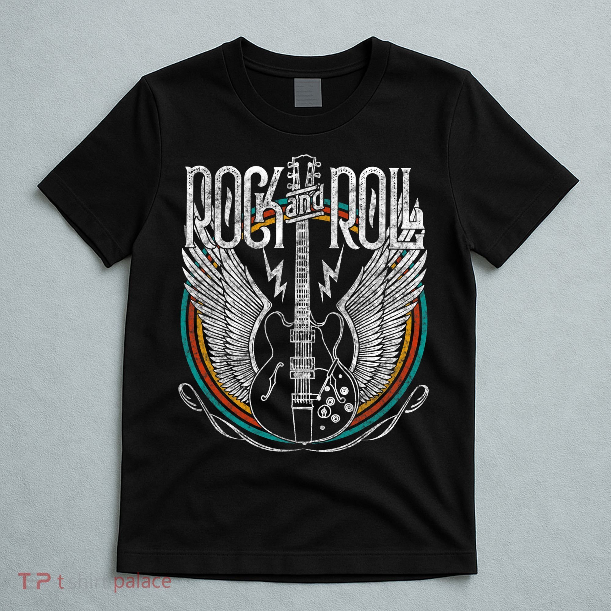 Distressed Vintage Retro 80s Rock & Roll Music Guitar Wings T-Shirt