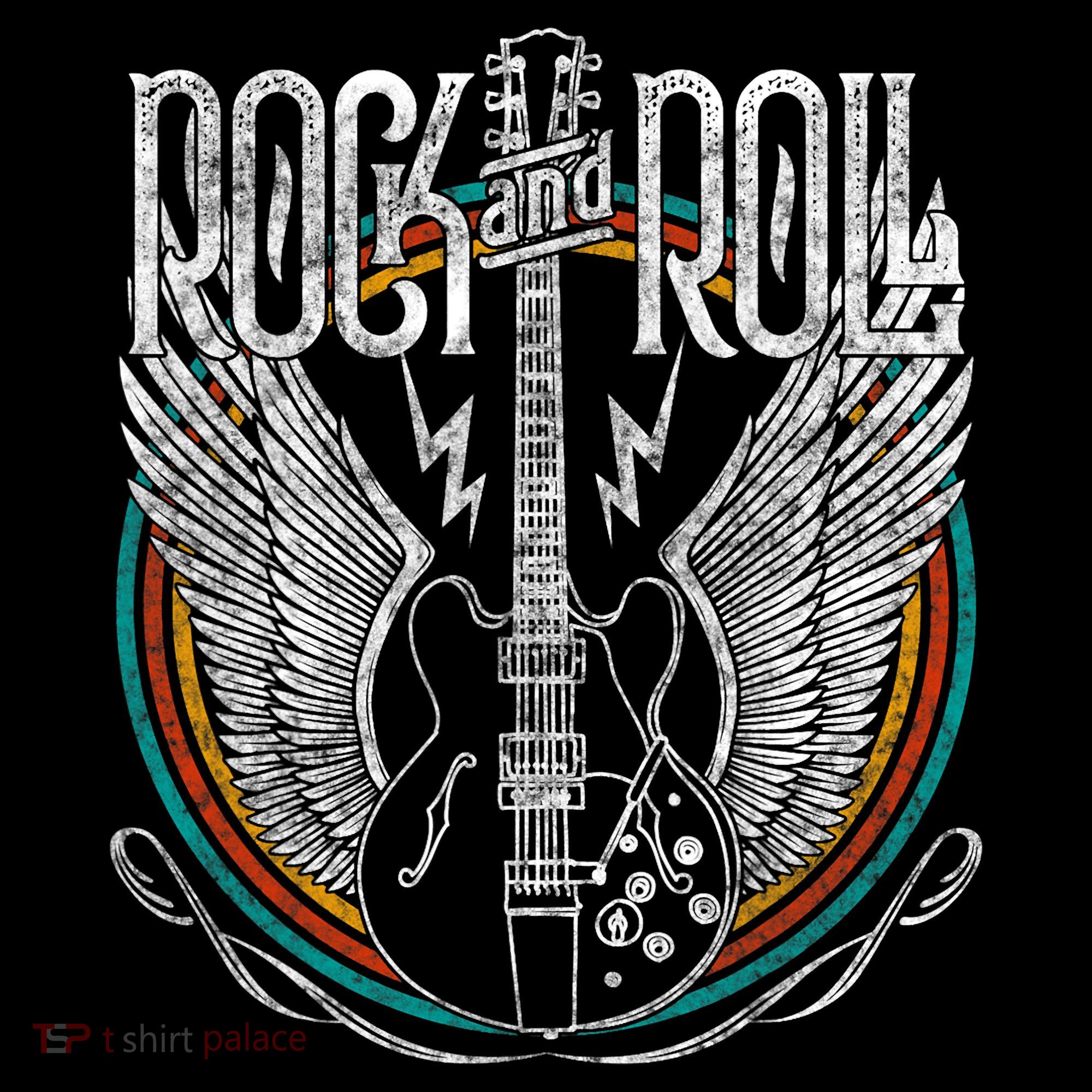 Distressed Vintage Retro 80s Rock & Roll Music Guitar Wings T-Shirt