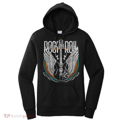 Distressed Vintage Retro 80s Rock & Roll Music Guitar Wings Women's Hoodie