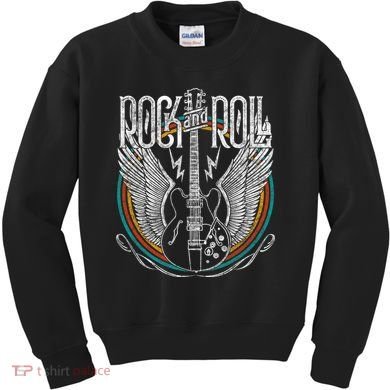 Distressed Vintage Retro 80s Rock & Roll Music Guitar Wings Kids Sweatshirt