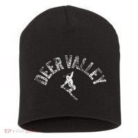 Deer Valley Ski Utah Skiing Cool Valley Skier Gear Short Acrylic Beanie thumb 0