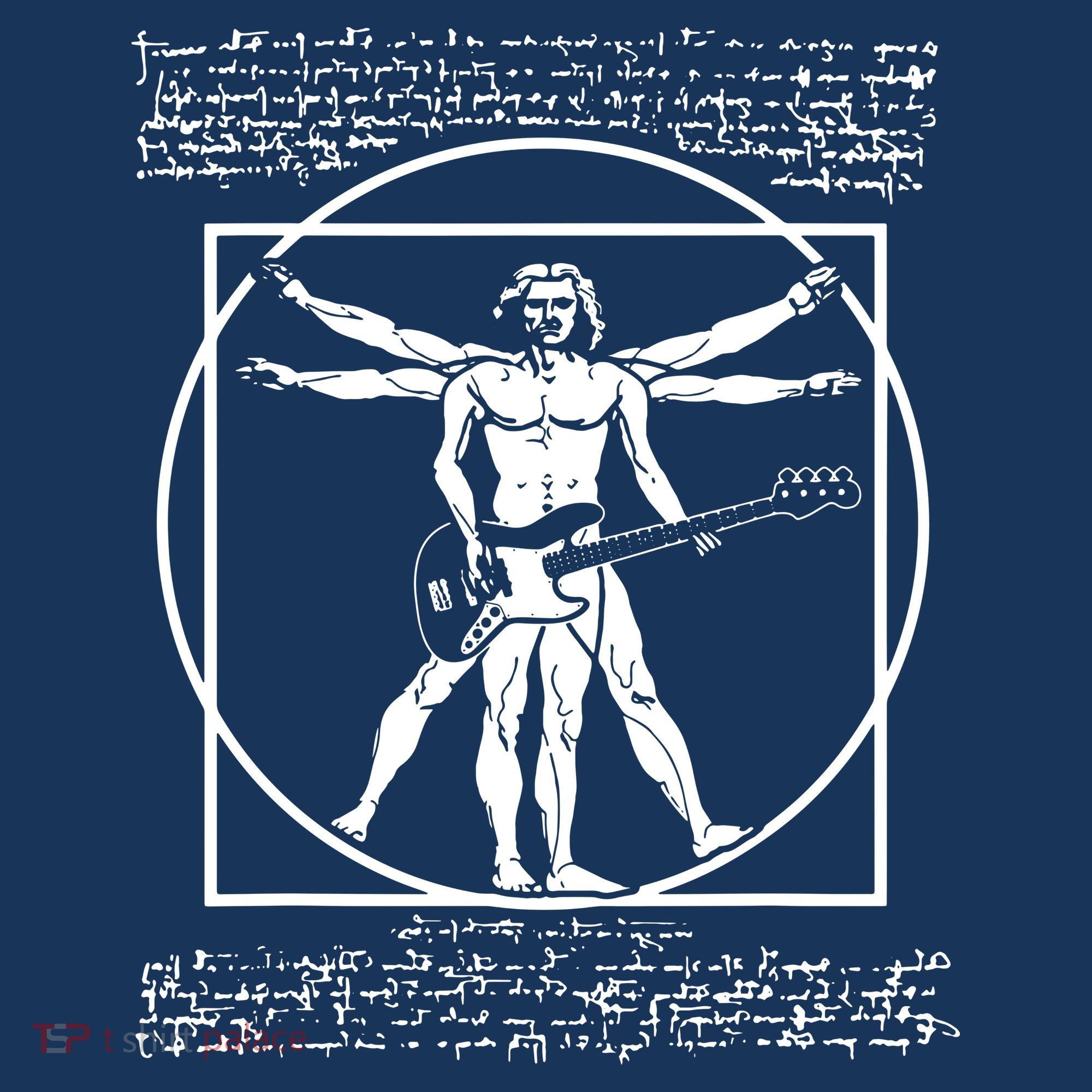Da Vinci Vitruvian Man Bass Guitar Player Bass Guitarist T-Shirt