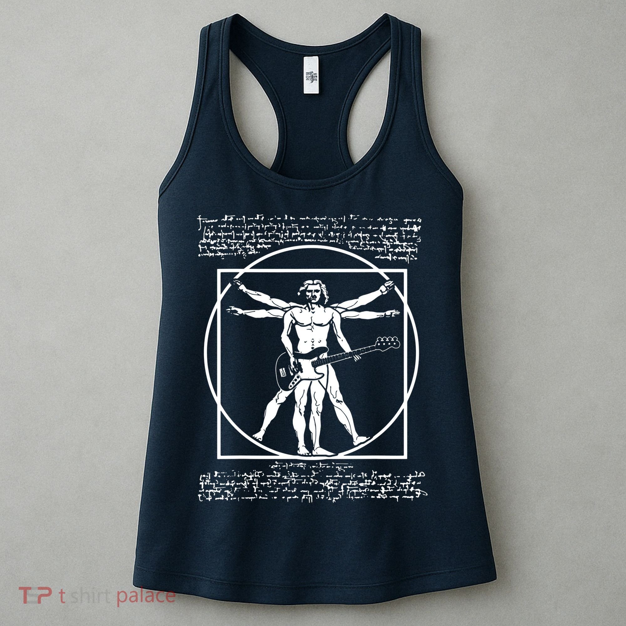 Da Vinci Vitruvian Man Bass Guitar Player Bass Guitarist Women's Tank Top