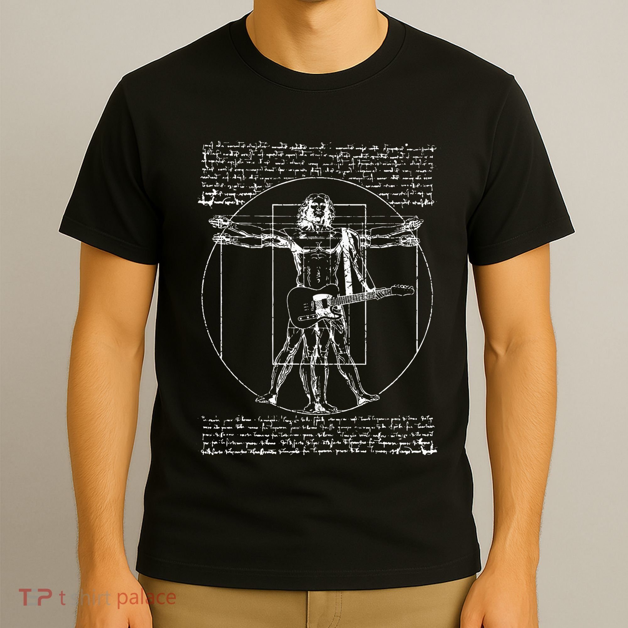 Da Vinci Vitruvian Guitar Man Rock Music Fan Rock N Roll T-Shirt
