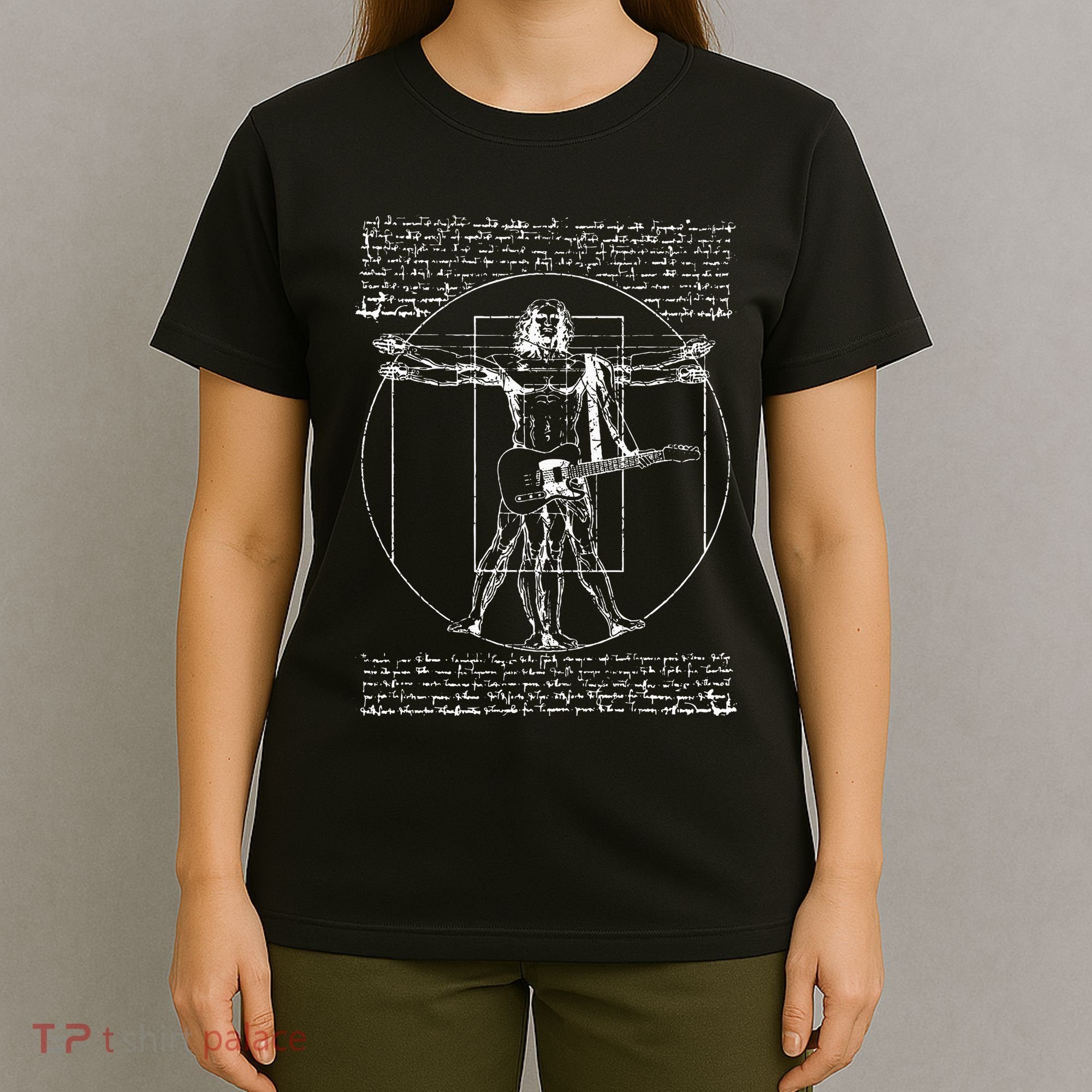 Da Vinci Vitruvian Guitar Man Rock Music Fan Rock N Roll T-Shirt