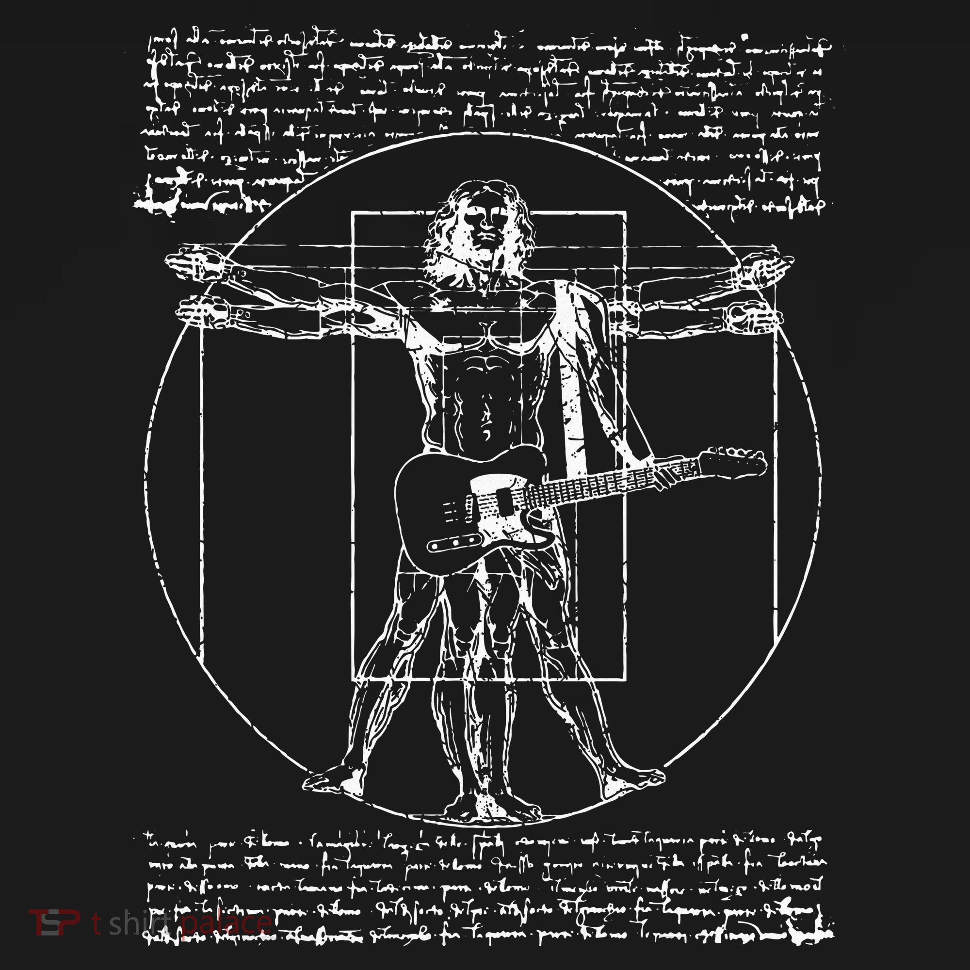 Da Vinci Vitruvian Guitar Man Rock Music Fan Rock N Roll T-Shirt