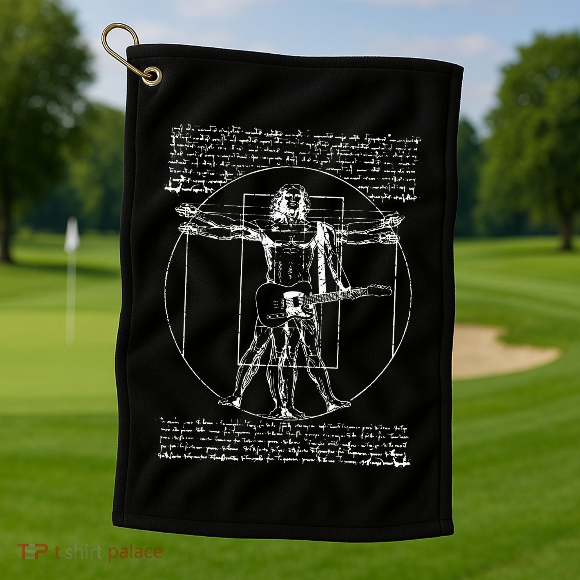 Da Vinci Vitruvian Guitar Man Rock Music Fan Rock N Roll Golf Towel