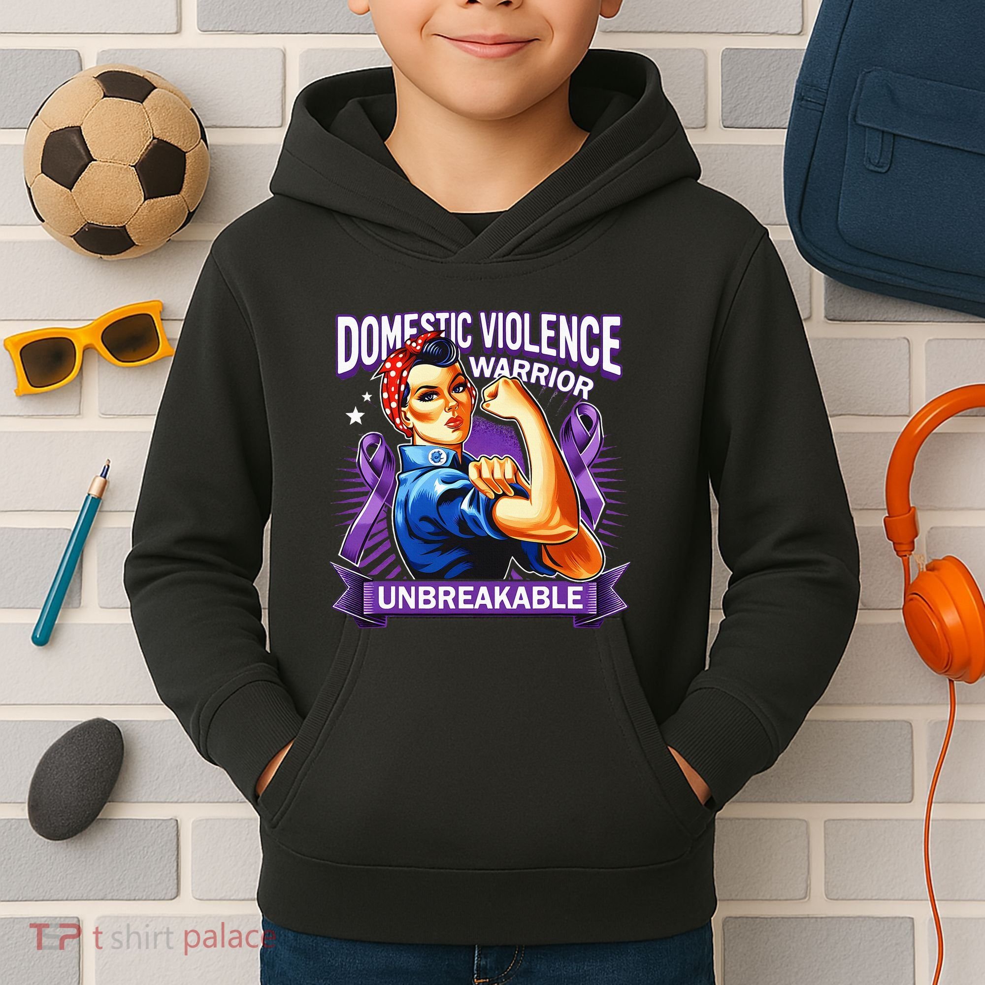 Domestic Violence Warrior Unbreakable Support Squad Kids Hoodie