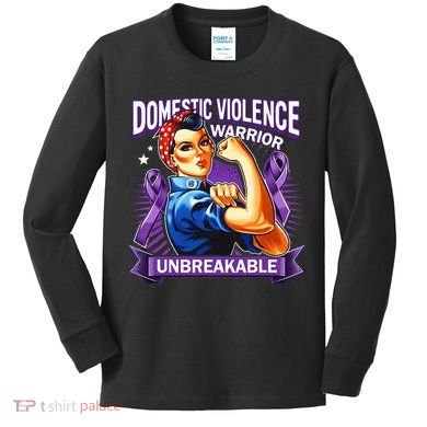 Domestic Violence Warrior Unbreakable Support Squad Kids Long Sleeve Shirt