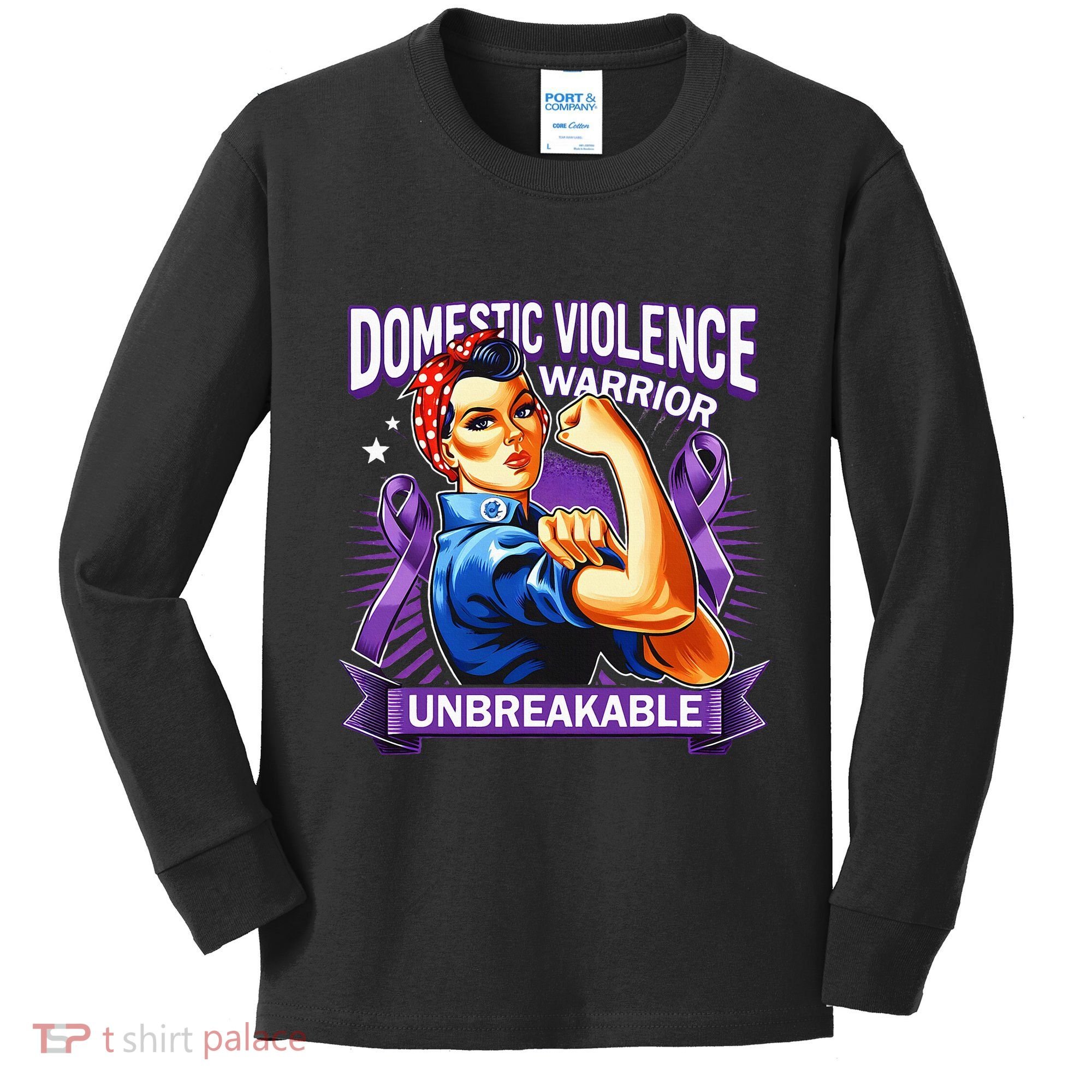 Domestic Violence Warrior Unbreakable Support Squad Kids Long Sleeve Shirt