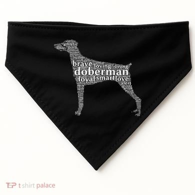 Doberman with a Docked Tail & Floppy Ears Word Cloud USA-Made Doggie Bandana