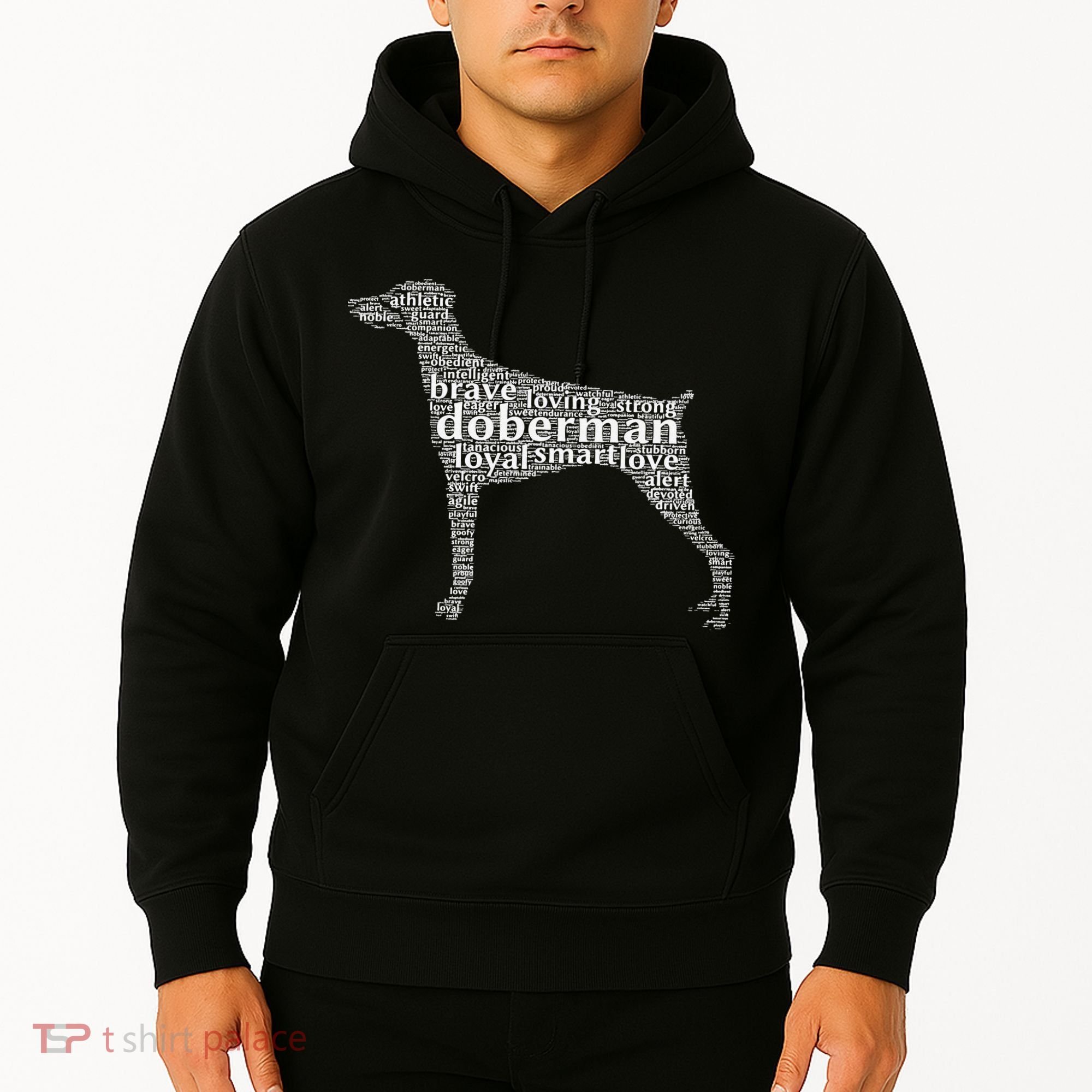 Doberman with a Docked Tail & Floppy Ears Word Cloud Hoodie