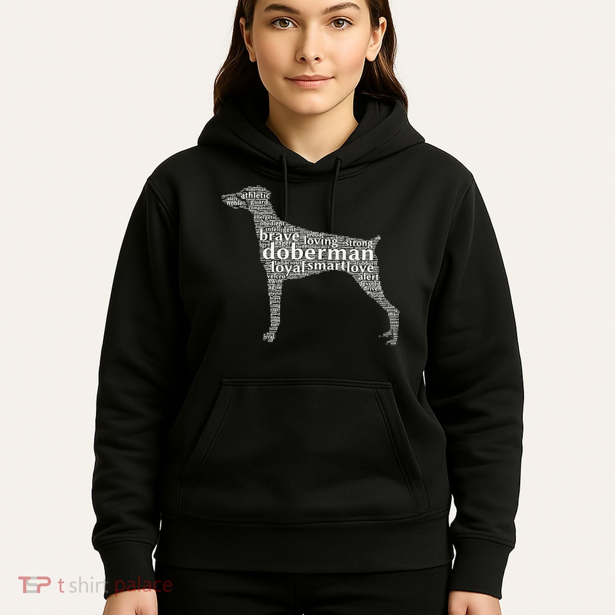 Doberman with a Docked Tail & Floppy Ears Word Cloud Hoodie