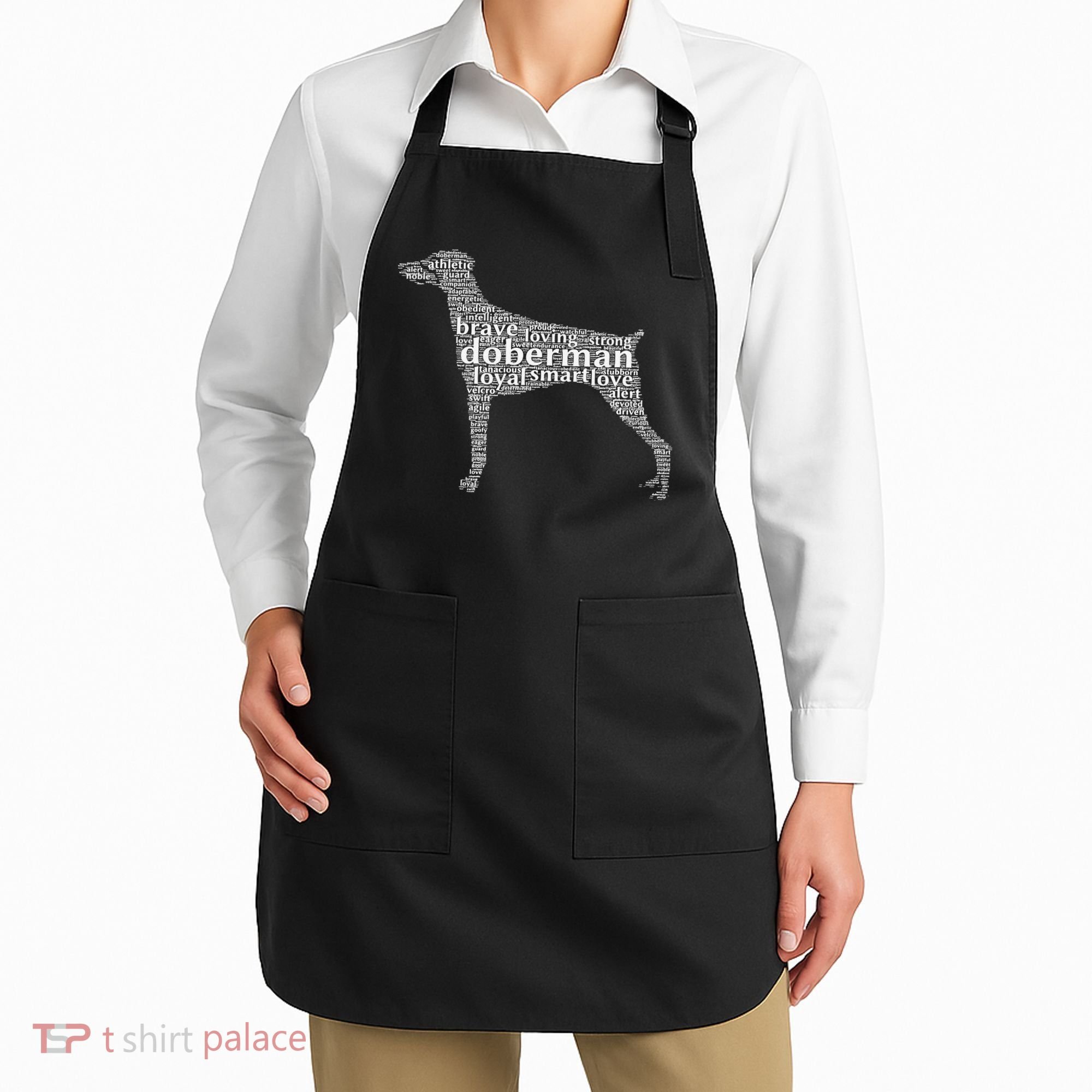 Doberman with a Docked Tail & Floppy Ears Word Cloud Apron