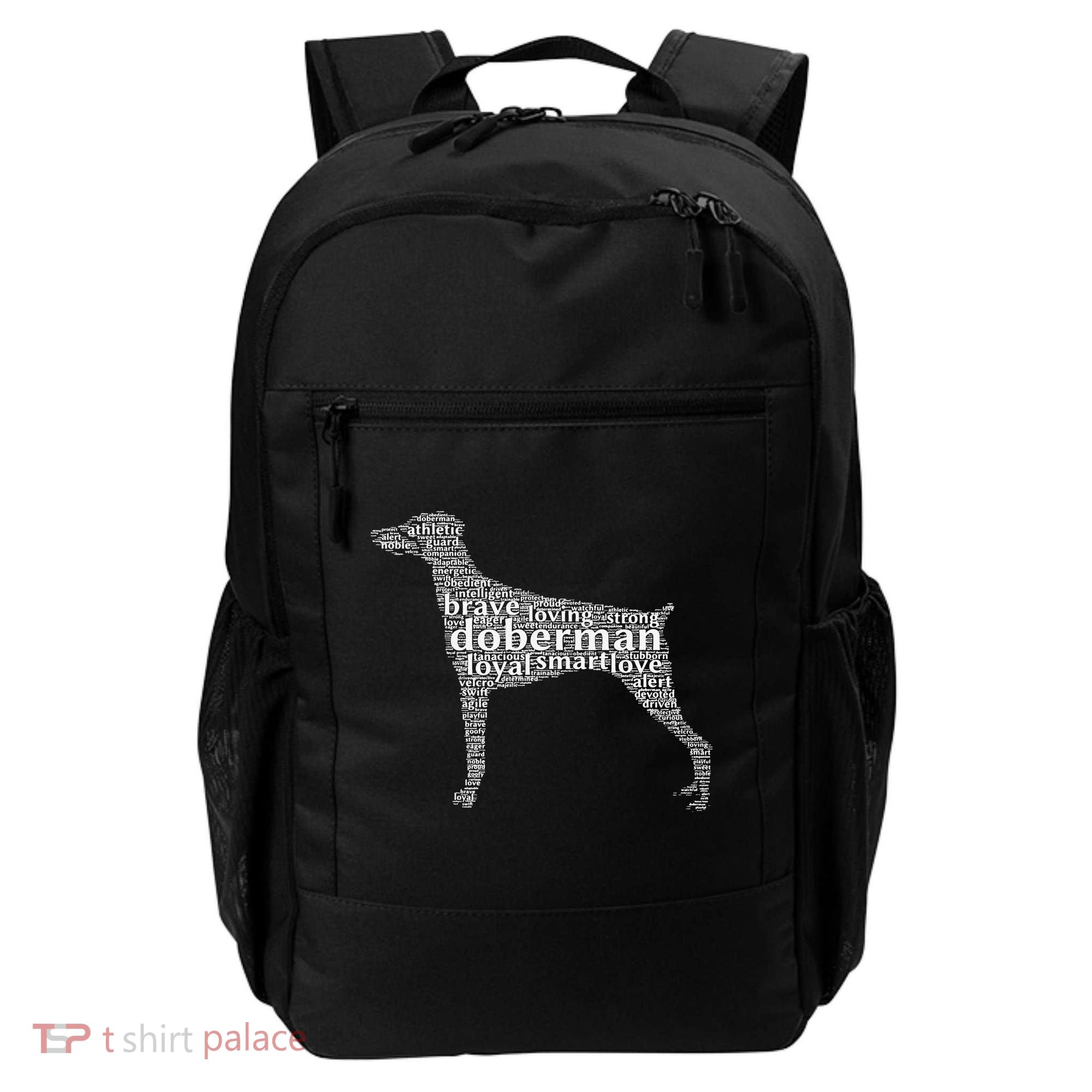 Doberman with a Docked Tail & Floppy Ears Word Cloud Backpack