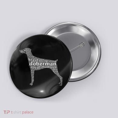 Doberman with a Docked Tail & Floppy Ears Word Cloud Button