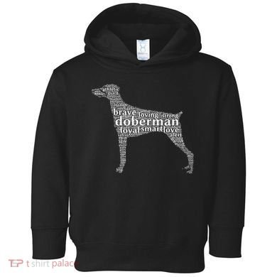Doberman with a Docked Tail & Floppy Ears Word Cloud Toddler Hoodie