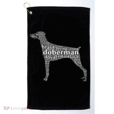 Doberman with a Docked Tail & Floppy Ears Word Cloud Golf Towel