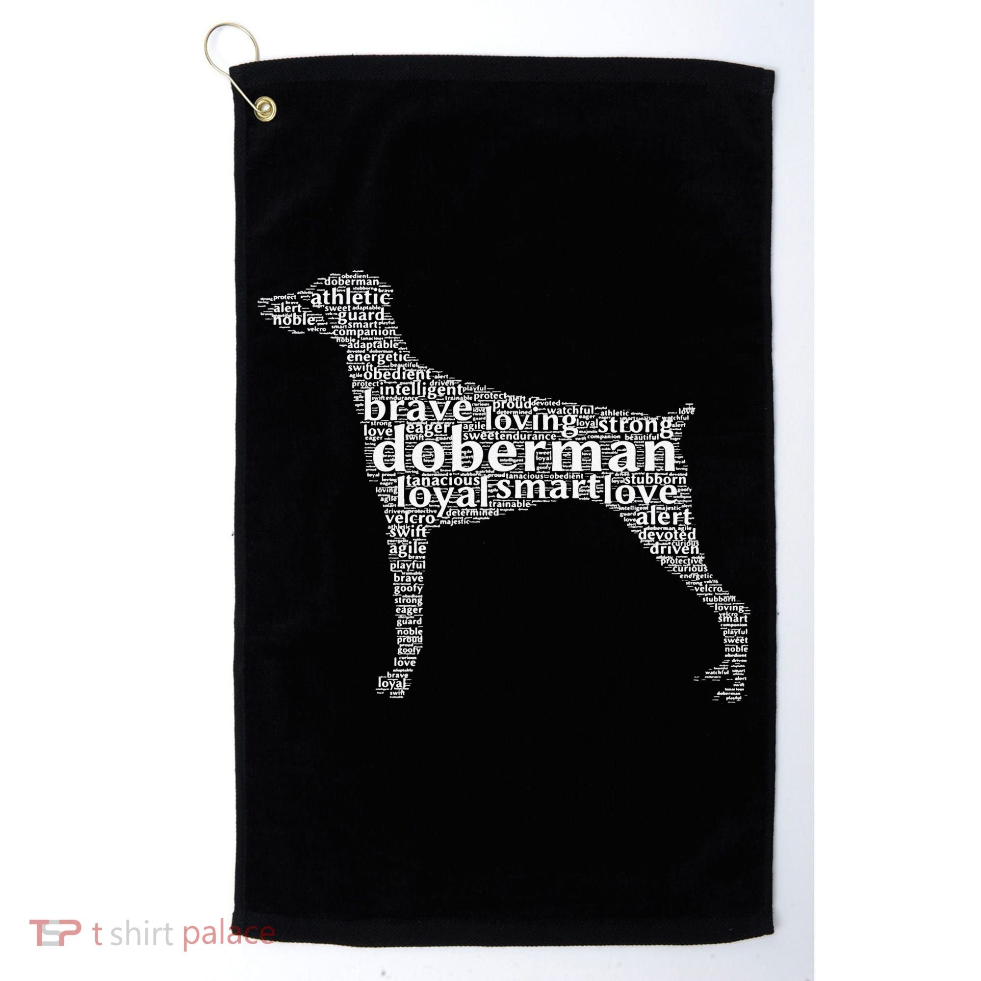 Doberman with a Docked Tail & Floppy Ears Word Cloud Golf Towel