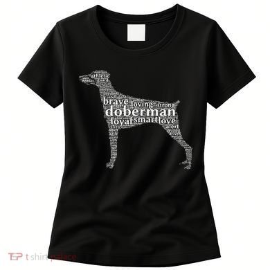 Doberman with a Docked Tail & Floppy Ears Word Cloud Women's T-Shirt