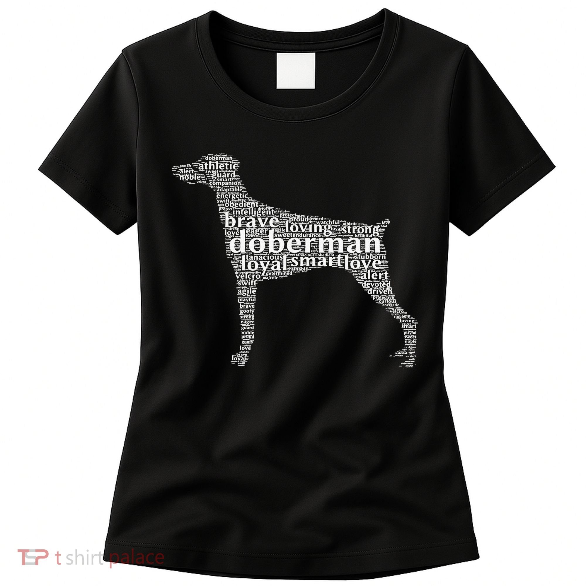 Doberman with a Docked Tail & Floppy Ears Word Cloud Women's T-Shirt