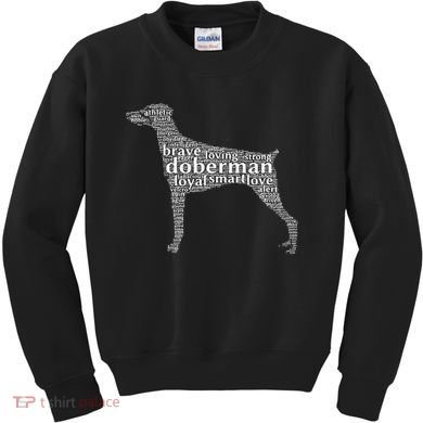 Doberman with a Docked Tail & Floppy Ears Word Cloud Kids Sweatshirt