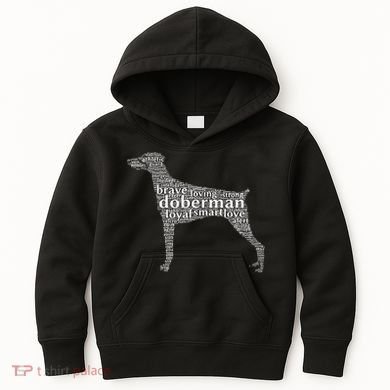 Doberman with a Docked Tail & Floppy Ears Word Cloud Kids Hoodie