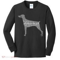 Doberman with a Docked Tail & Floppy Ears Word Cloud Kids Long Sleeve Shirt thumb 0