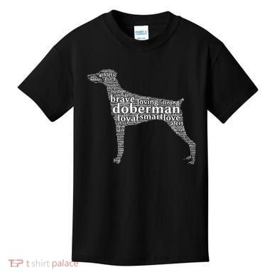 Doberman with a Docked Tail & Floppy Ears Word Cloud Kids T-Shirt