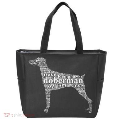 Doberman with a Docked Tail & Floppy Ears Word Cloud Tote Bag