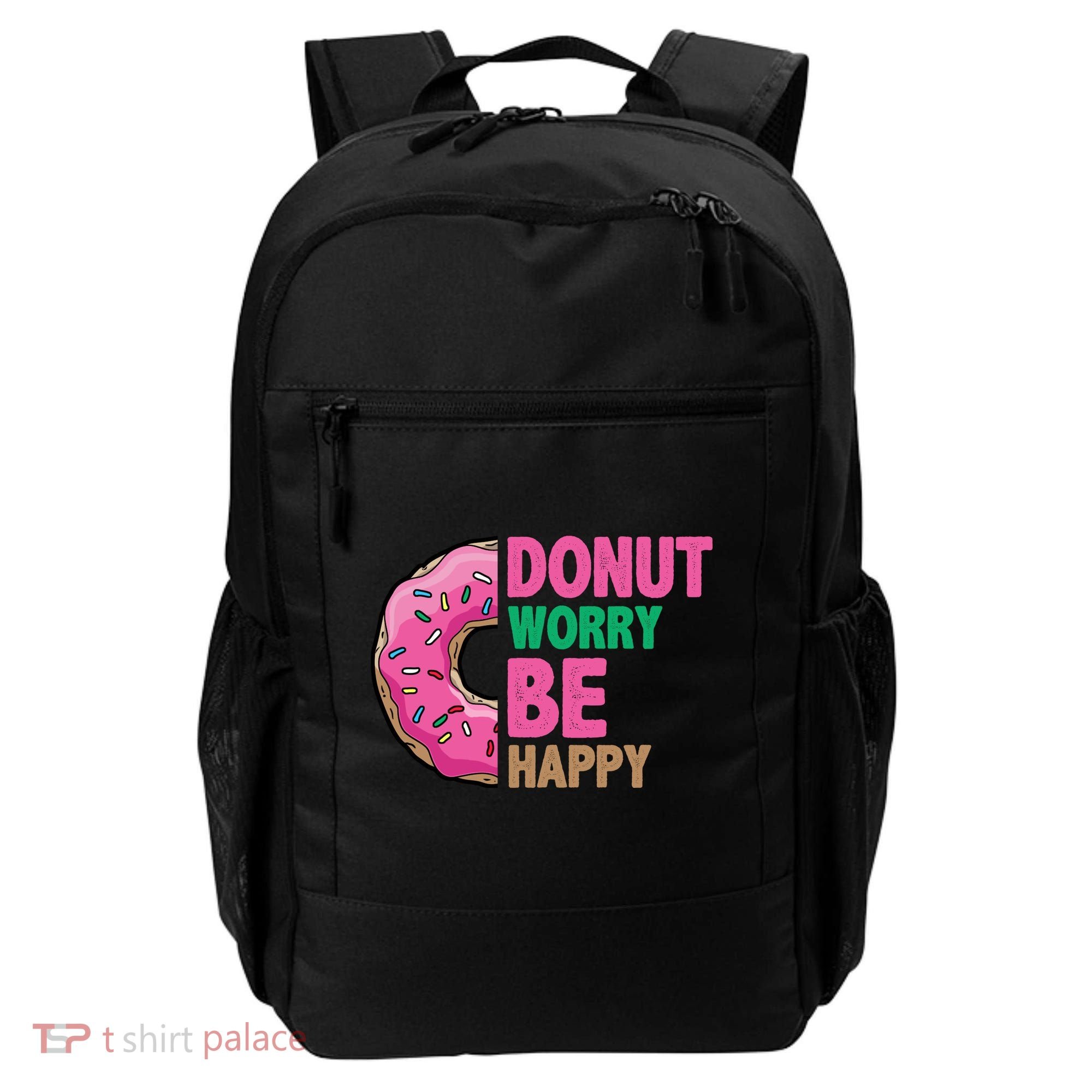 Donut Worry Be Happy Positive Quote Backpack