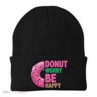 Donut Worry Be Happy Positive Quote Beanie thumb 0